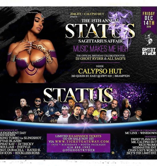STATUS FRIDAY DEC. 14TH 2018 @CALYPSO HUT (BRAMPTON)